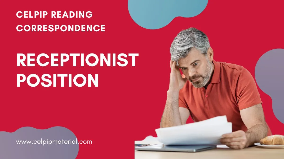 celpip reading correspondence receptionist position